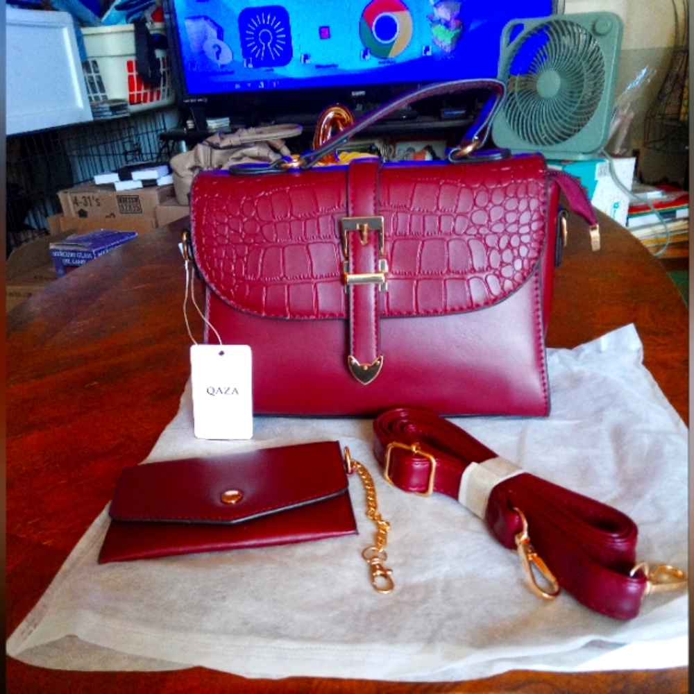 NWT Red Vegan Leather Crossbody Bag- Qaza Brand